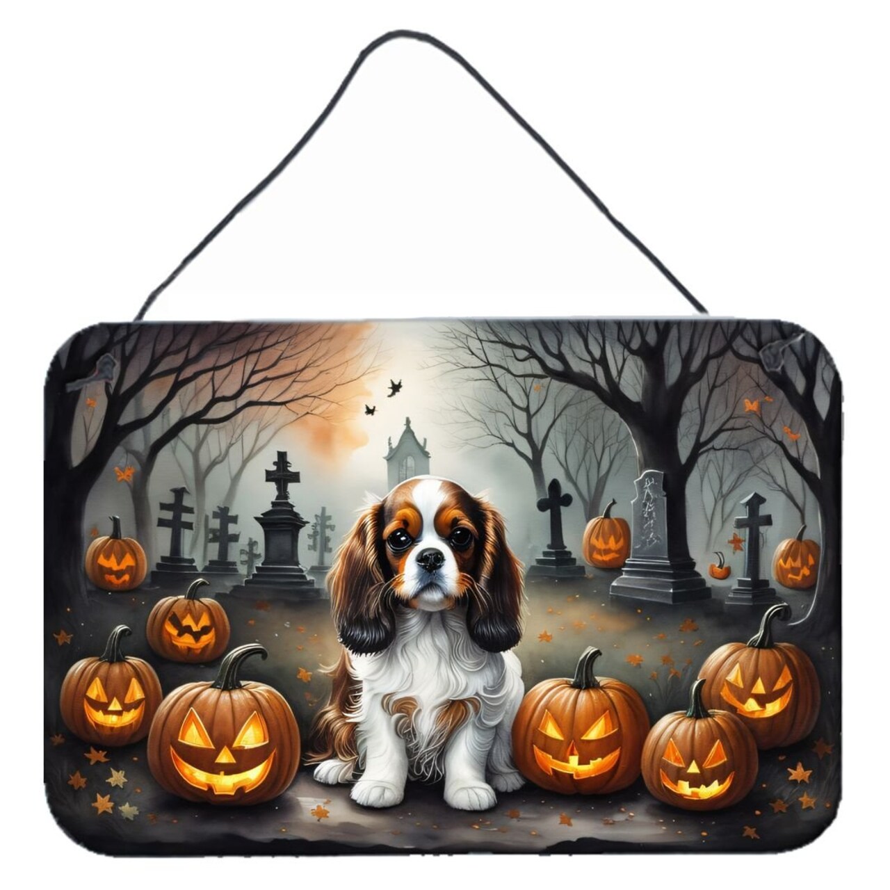Edge Collections - 8" x 12" - Multicolor - Cavalier Spaniel Halloween Wall or Door Hanging Prints Aluminum Metal Sign - 1 Piece